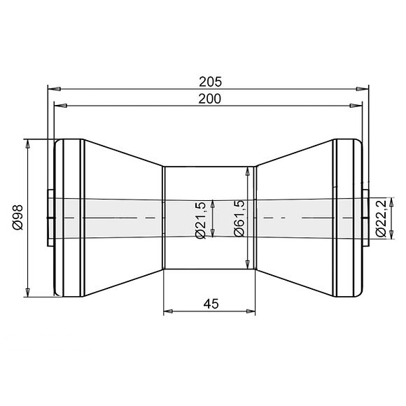 VALERYD Kölrulle plast 205x98. Hål O21mm. 1000 kg