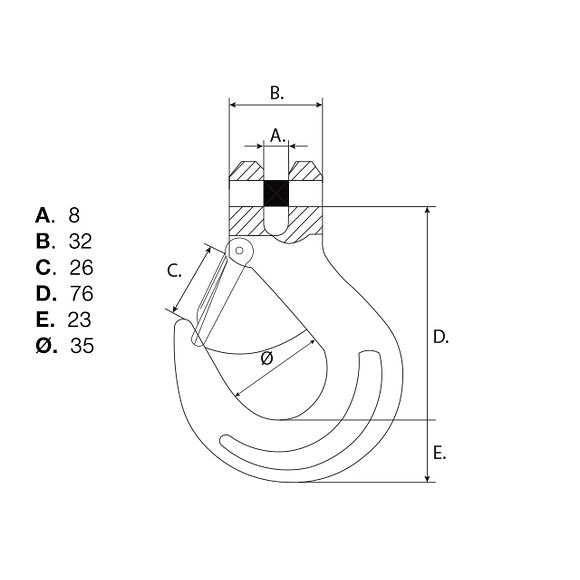 VALERYD Lastkrok med spärr G80 6-8mm, 1,12 ton