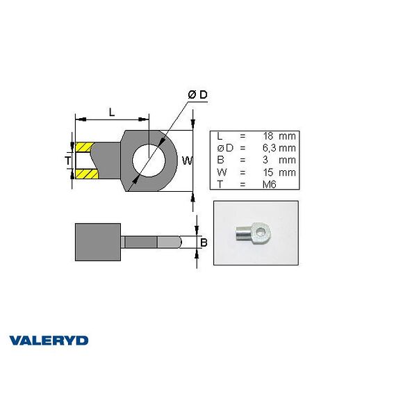 VALERYD Fästögla för gasfjäder L=18 M5, max 150N