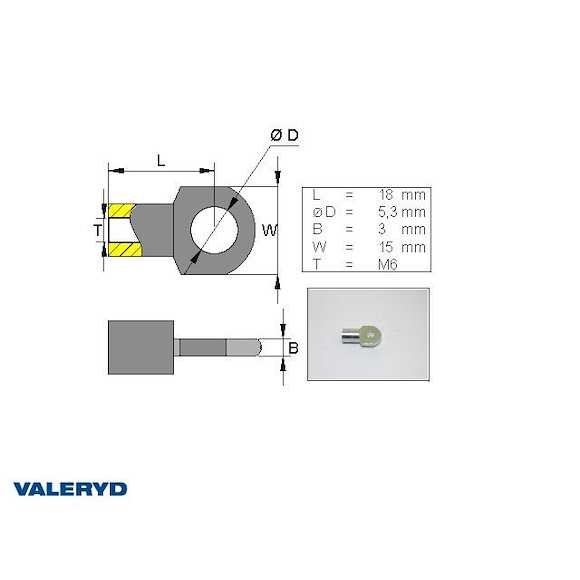 VALERYD Fästögla för gasfjäder L=18 M5, max 150N