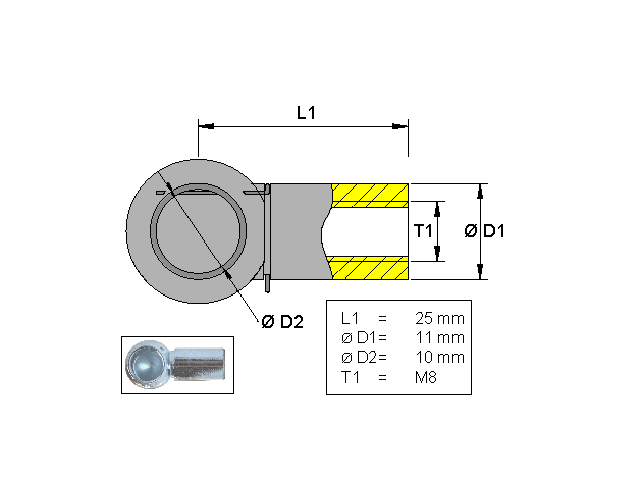 VALERYD Kulhållare, Metall L=25 M8