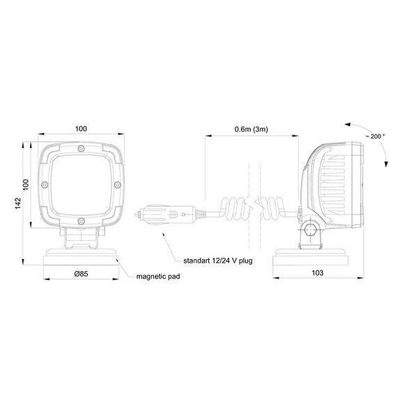 VALERYD LED Arbetsbelysning med Magnetfot och Cigg Kontakt 2800 Lumen 12/24V