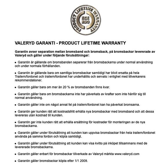 VALERYD Bromsbackset 200*50 till Knott axelsats