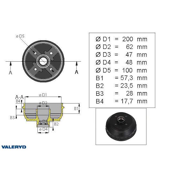 VALERYD Bromstrumma 200x50 4x100 AL-KO inkl. mm-lager