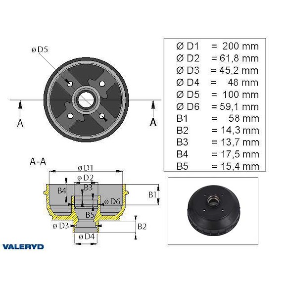 VALERYD Bromstrumma 200x50 4x100 AL-KO inkl. tum-lager