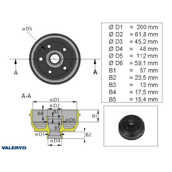 VALERYD Bromstrumma 200x50 5x112 AL-KO inkl. tum-lager