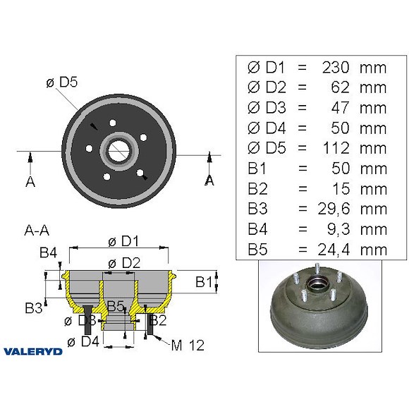VALERYD Bromstrumma 230x40 5x112 Peitz/BPW R234-76 mm-lager