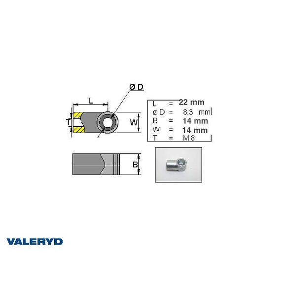 VALERYD Fästögla för gasfjäder L=25 M8