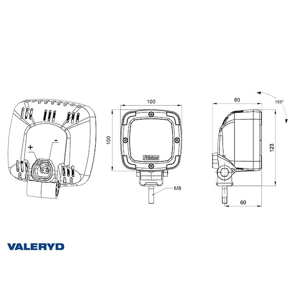 VALERYD LED Arbetslampa svart hölje 1800Lm, med Deutche Stecker kontakt, skruvfäste