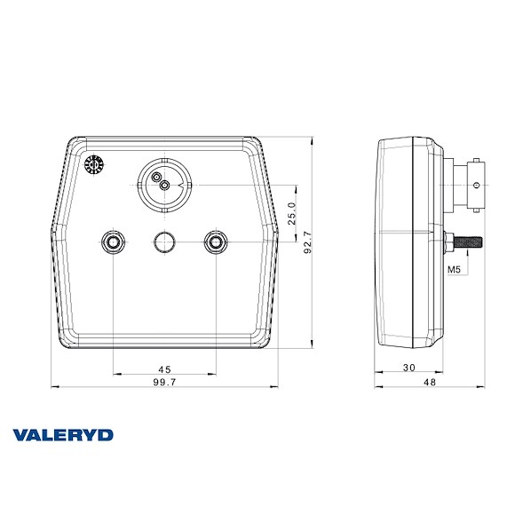 VALERYD LED Backljus 99.7x92.7x30 . bajonett 2(5)pol . 12V . 2 x M5 skruvanslutning. CC 