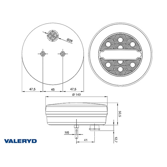 VALERYD LED Baklampa Hö/Vä O140x50.5mm med 5-pol. Bajonettilslutning