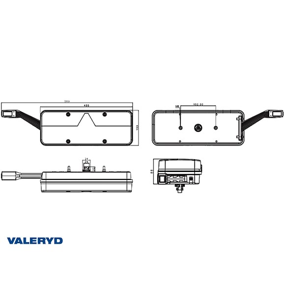 VALERYD LED Baklampa Kingpoint Vä 562x153x88mm 12-36V 7-funktionella med Skyltlykta. AMP