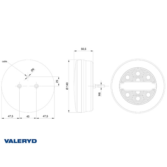 VALERYD LED Baklampa SCANDI-113 Valeryd Hö/Vä Ø140x50,5mm 12-24V  inkl 1m Kabel