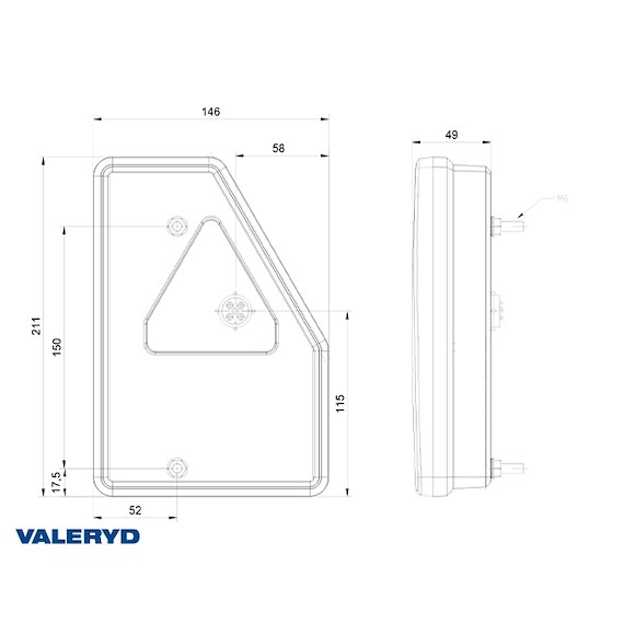 VALERYD LED Baklampa SCANDI-641 Valeryd Hö 210,6x146x49 12V, Bajonettanslutning 5-pol