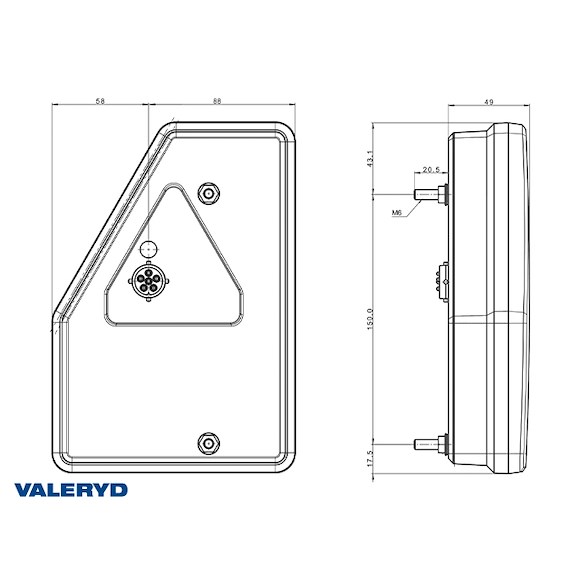 VALERYD LED Baklampa SCANDI-641 Valeryd Vä 210,6x146x49 12V, Bajonettanslutning 6-pol