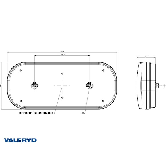 VALERYD LED Baklampa SCANDI-600 Valeryd Hö 302x130x51mm 12-36V inkl nummerskyltbelysning