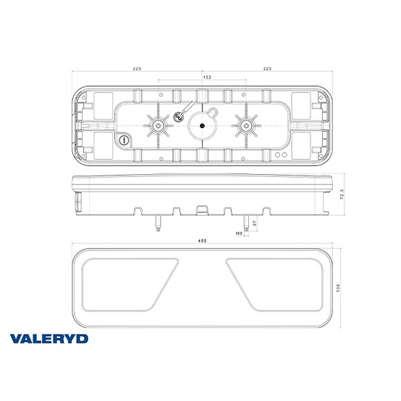 VALERYD LED Baklampa SCANDI-700 Valeryd Vä 450x138x72,3mm 24V 2,5m kabel inkl. CANBUS