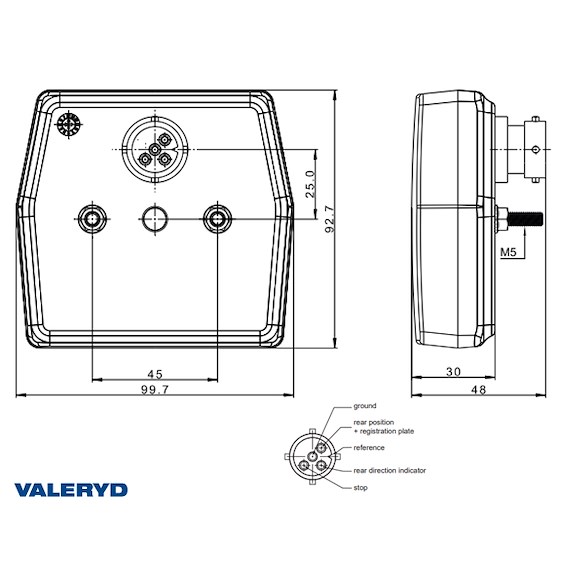 VALERYD LED Baklampa Valeryd Hö/Vä 99,7x92,7x30, skyltbelysning,bajonett 4(5)pol CC 45mm