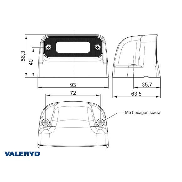 VALERYD LED Nummerskyltsbelysning Valeryd 93x56,3x63,5mm 12-36V inkl F1 kontakt