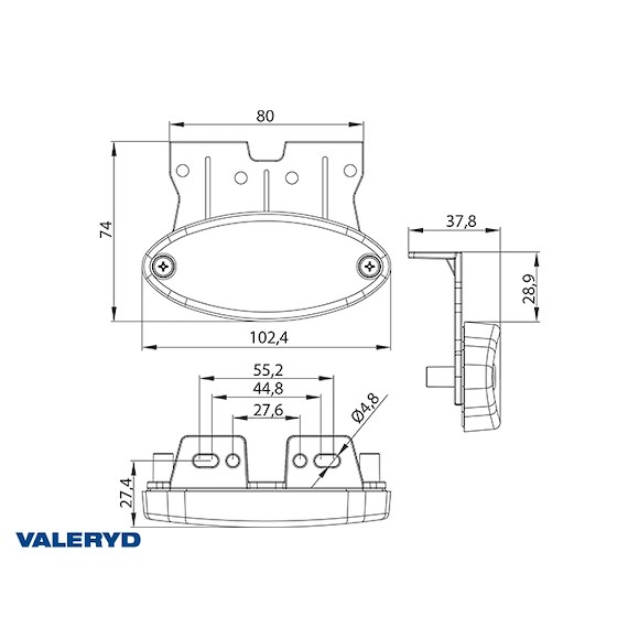 VALERYD LED Positionsljus Valeryd 102,4x74x37,8mm 12-36V vit 50cm kabel inkl. QS150 kont