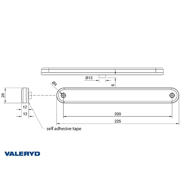 VALERYD LED Positionsljus Valeryd 225x13x28mm Vit 12-36V inkl. 0.5m Kabel