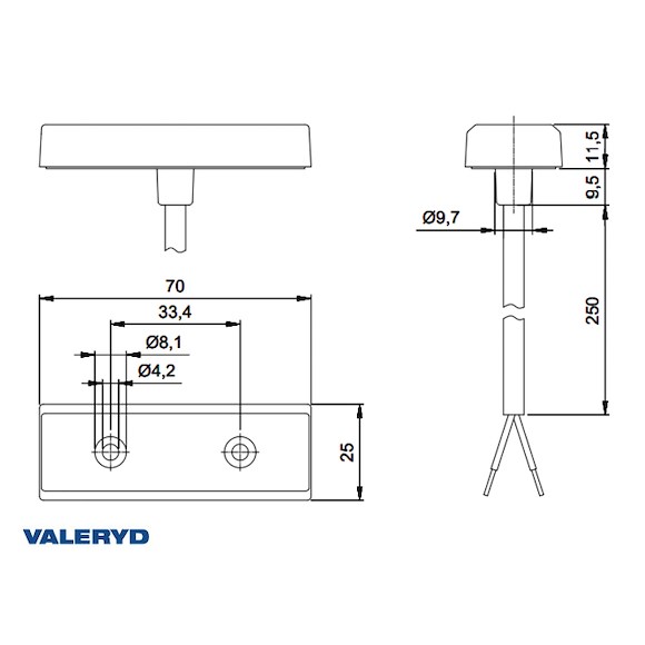 VALERYD LED Positionsljus/Breddmarkeringslykta vit Jokon 70x25x12mm