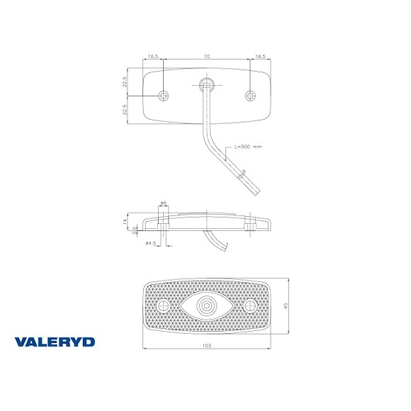 VALERYD LED Sidomarkeringsljus med reflex orange Ajba 12/24 V 103x45x30 mm 0,5 m kabel