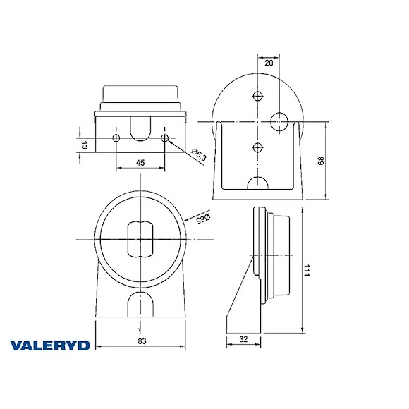 VALERYD LED Sidomarkeringsljus Valeryd Ø85x111x32mm Gul 12-30V inkl. Kabel