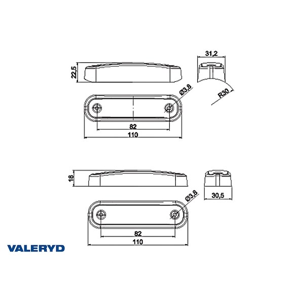 VALERYD LED Sidomarkeringslykta 110x30.5x18mm vit 50cm kabel