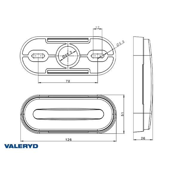 VALERYD LED Sidomarkeringslykta 124x75x26.5mm vit 48cm kabel