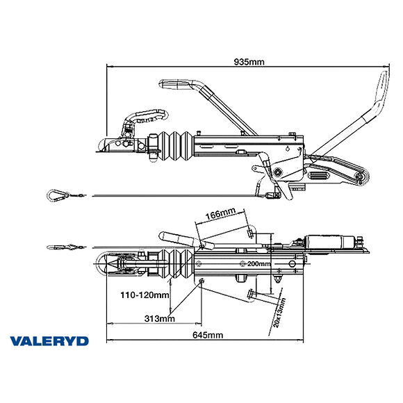 VALERYD Påskjutare Knott KF13 utf. E 750-1400kg med konsoll, hög handbromsspak