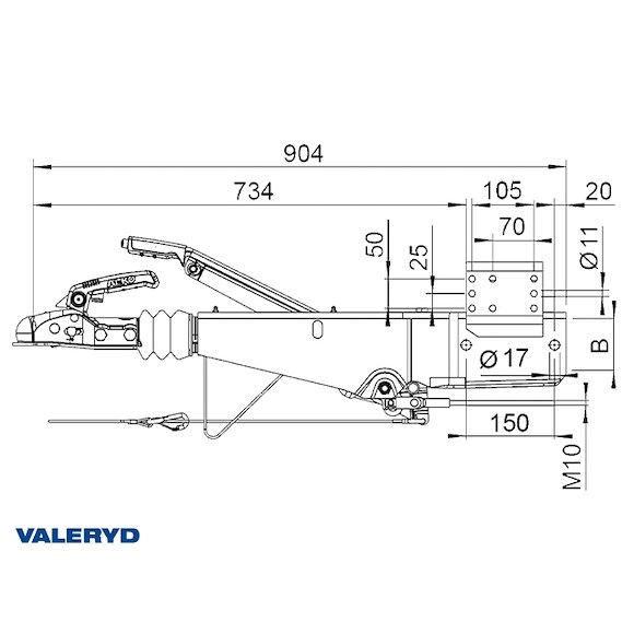 VALERYD Påskjutsbroms AL-KO 251 S Fyrkantsinfästning 100x100 1500-2700 kg