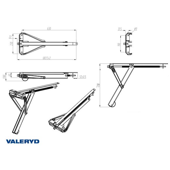 VALERYD Stödben Universal 800Kg Kort, Galvaniserad plåt