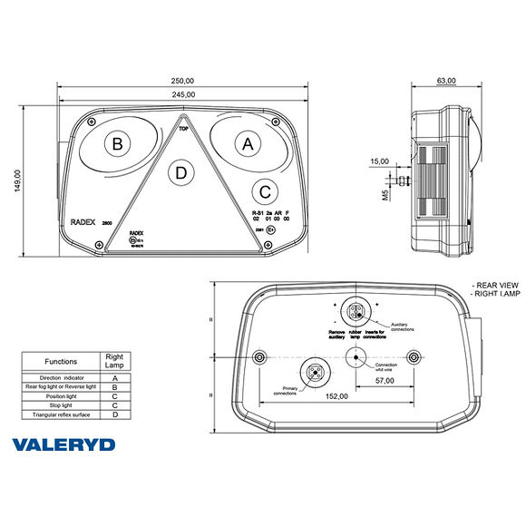 VALERYD Baklampa Radex Hö 250x145x55 med backljus