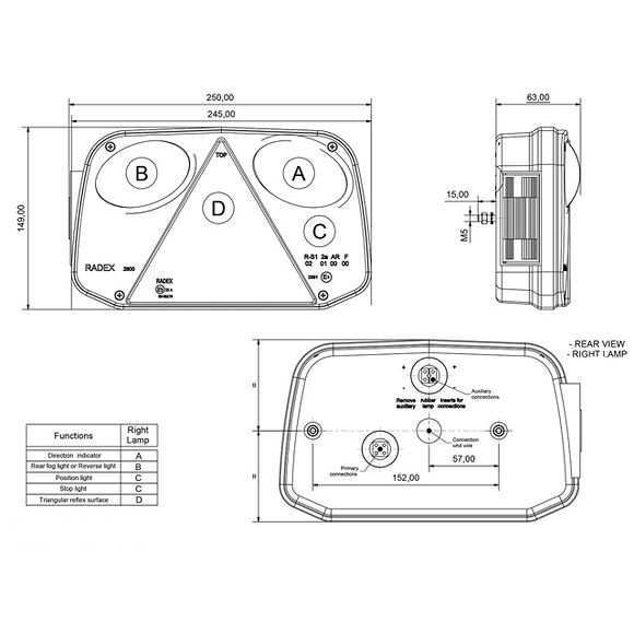 VALERYD Baklampa Radex Hö 250x145x55 med backljus