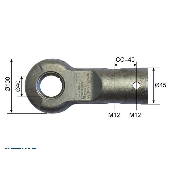 VALERYD Dragögla DIN 40mm Knott 26008609 O45mm rör, korsad hålbild CC=40mm, M12