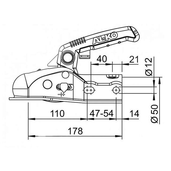 VALERYD Kulkoppling 1600 kg AL-KO AK161 inkl. lås. o35/45/50 rör. Korsad/horisontal hålb