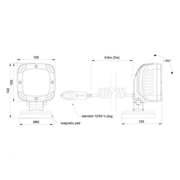 VALERYD LED Arbetslampa aluminium 2800 Lm, 12/24V med koppling för cigarettuttag 7m kabe