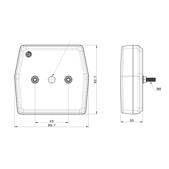 VALERYD LED Backljus 99.7x92.7x30 . kabel 1m . 12V . 2 x M5 skruvanslutning. CC=45mm