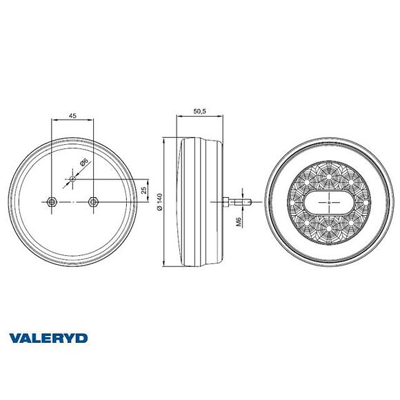 VALERYD LED Baklampa Hö/Vä 140x50,5 12-24V inkl. 1m kabel (2-pack)