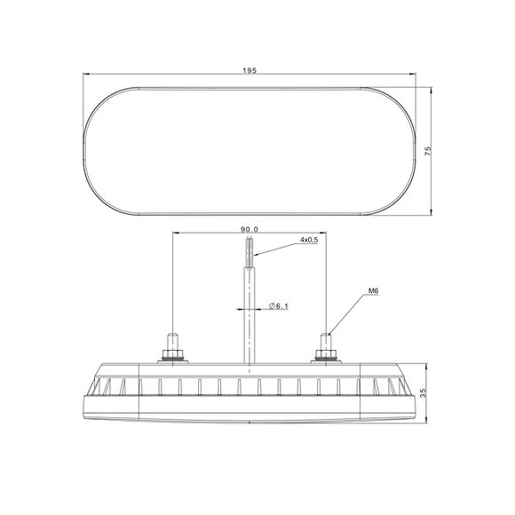 VALERYD LED Baklampa Hö/Vä 195x75x35 12/36V 500mm kabel 