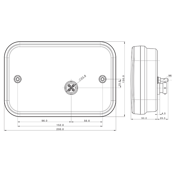 VALERYD LED Baklampa Vä 200x130x50 12V. Bajonettanslutning 5-pol
