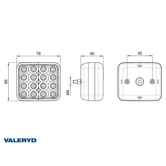 VALERYD LED Dimljus 78x68x40 röd med 45mm Kabel