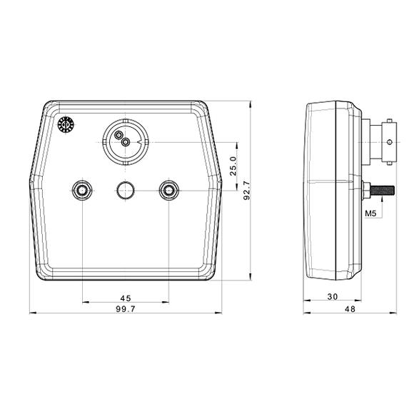 VALERYD LED Dimljuslampa 99.7x92.7x30. bajonett 2(5)pol.  2 x M5 skruvanslutning. CC=45m