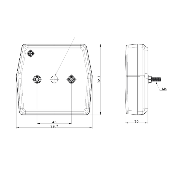 VALERYD LED Dimljuslampa 99.7x92.7x30 kabel 1m. 2 x M5 skruvanslutning. CC=45mm 