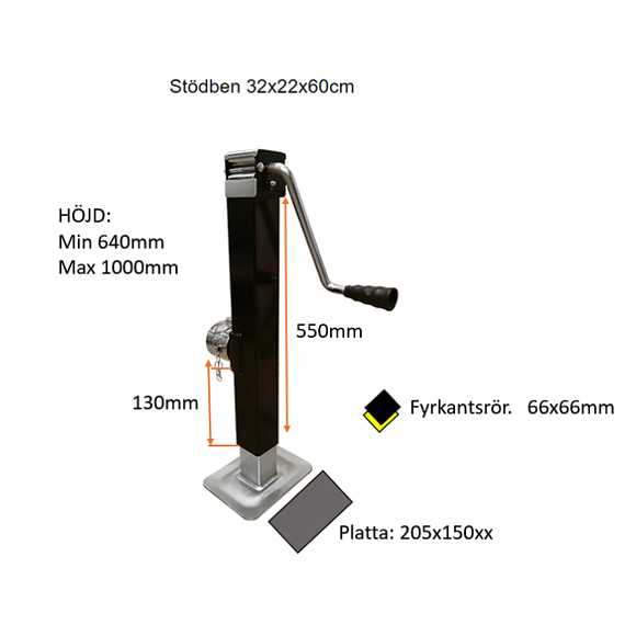 VALERYD Stödben kraftigt med vev 640-1000 mm