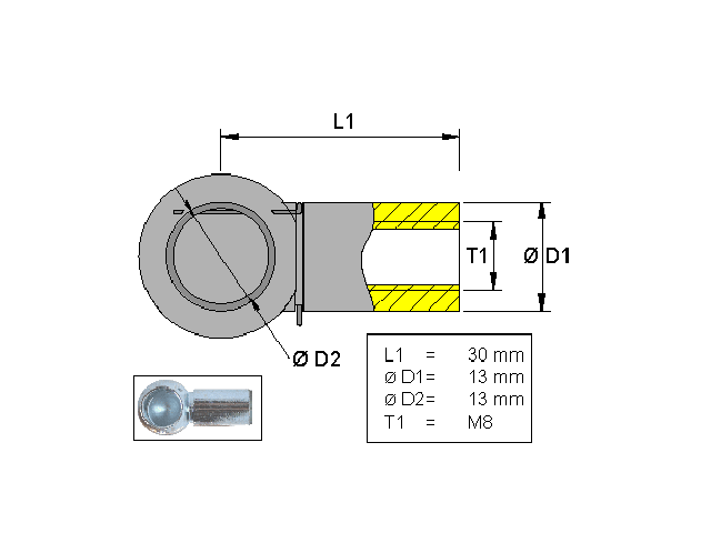 VALERYD Kulhållare, Metall L=30 M8