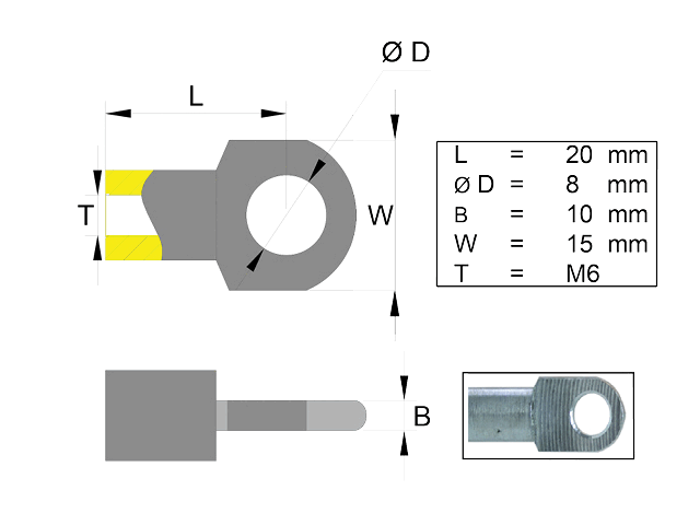 VALERYD Fästögla för gasfjäder rostfri L 20 M6